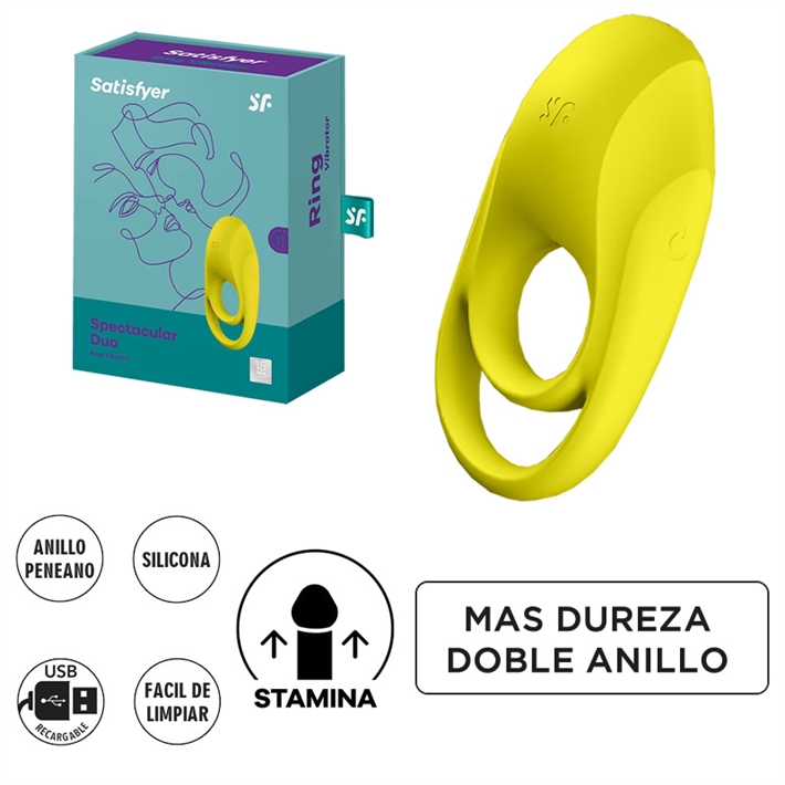 Spectacular Duo anillo peneano con vibracion y carga USB 