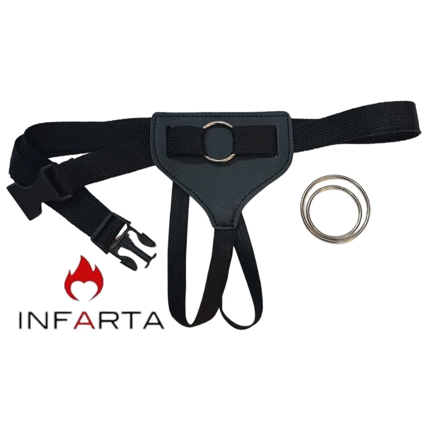 Cinturón-Arnés 3 En 1 Con Aros Intercambiables - Negro Y Correa Regulable. 