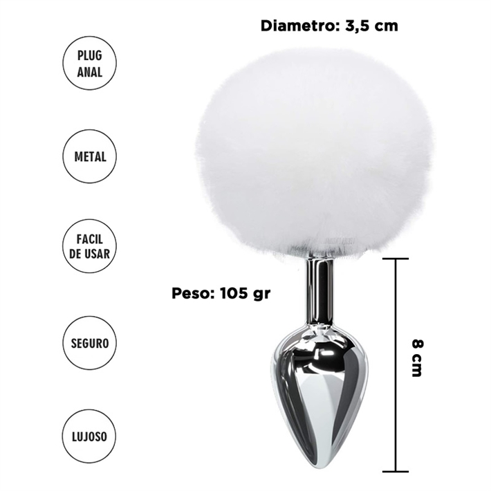 Fornax Blanca M : Plug Anal Metalico con Cola Conejo Sexy & Funny